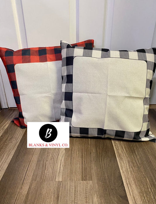 Buffalo Plaid Pillow Cover with Faux Burlap